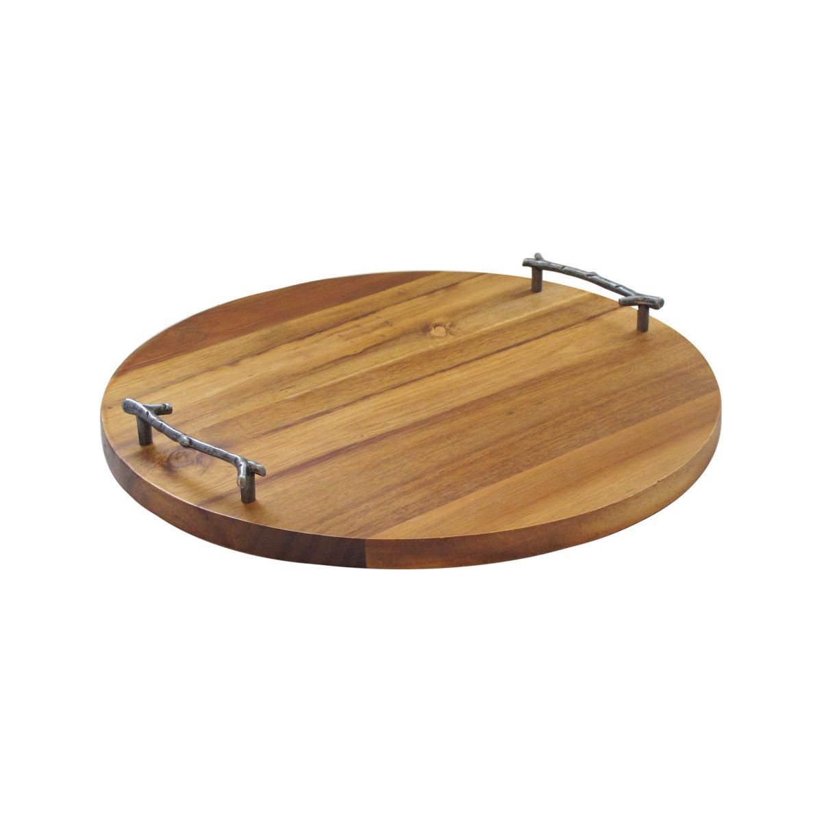 American Atelier Round Wooden Tray, Natural Finish Metal Twig Designed Handles, Great Centerpiece... | Target