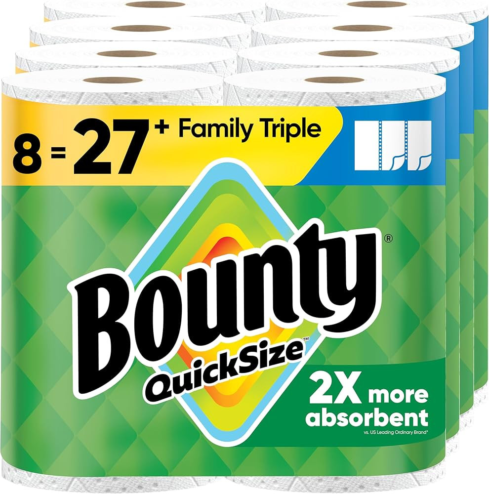 Bounty Quick-Size Paper Towels, White, 8 Family Triple Rolls = 27 Regular Rolls | Amazon (US)