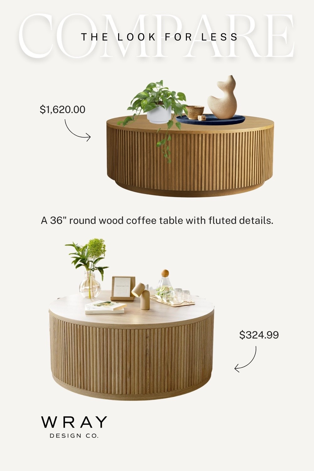 Your weekly look for less is here! Featuring a round wood coffee table with fluted details. Will you splurge or are you buying the dupe? Let me know in the comments! 💃🏼

#LTKHome #LTKSaleAlert