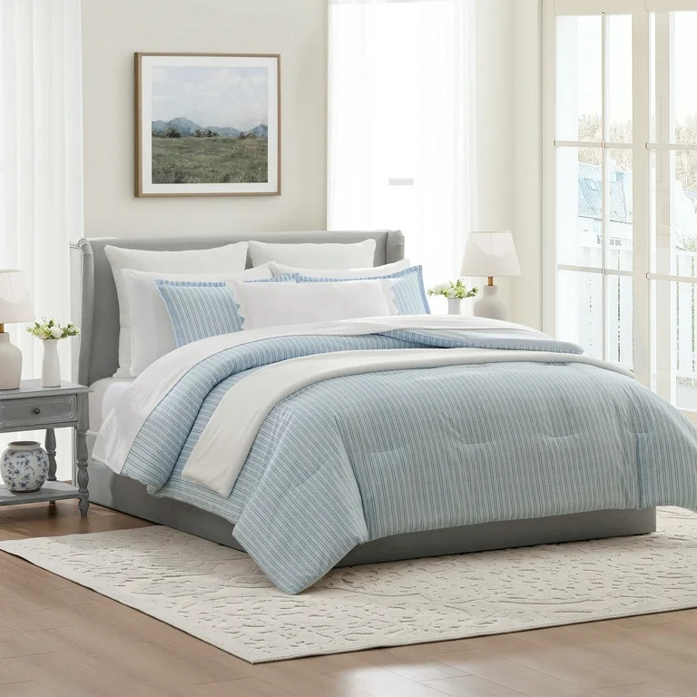 My Texas House Stripe 11-Piece Comforter Set with Sheets, Blue, Queen | Walmart (US)