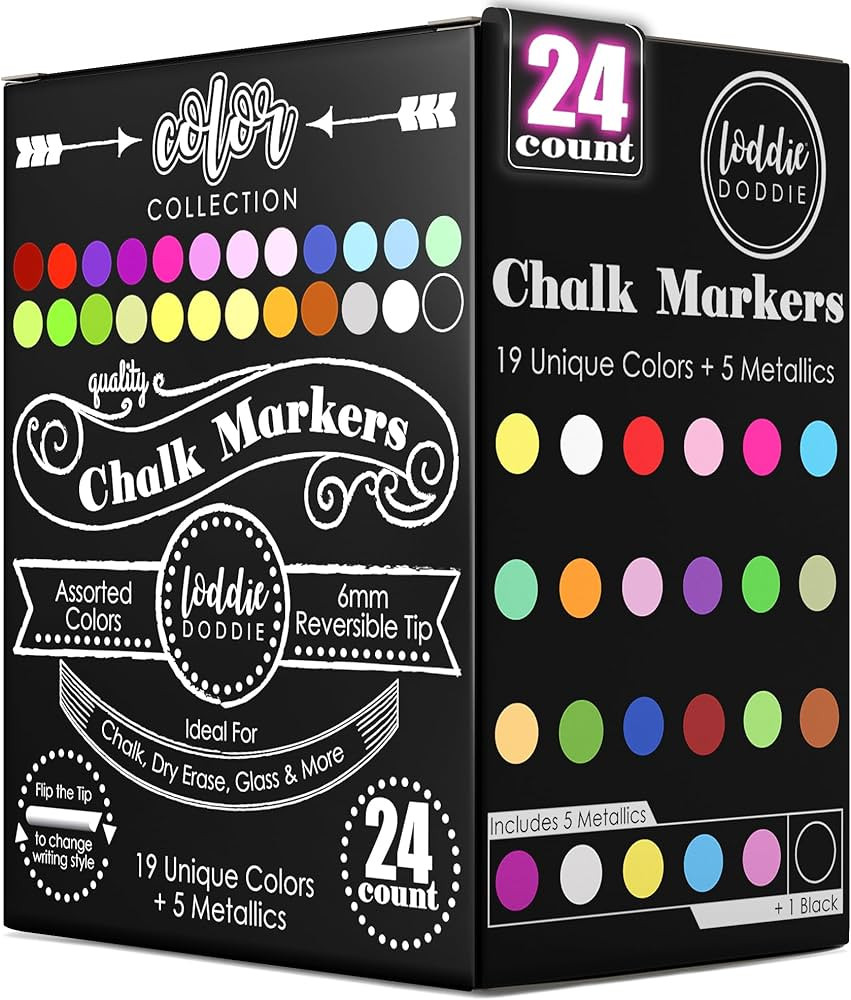 Loddie Doddie Liquid Chalk Markers (24-Pack) - Dust-Free Erasable Pens for Windows, Glass, Chalkb... | Amazon (US)