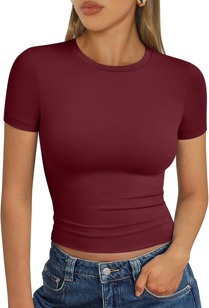 Trendy Queen Womens Basic T Shirts Summer Tops 2025 Short Sleeve Crop Tops Slim Fit Gym Workout Y... | Amazon (US)