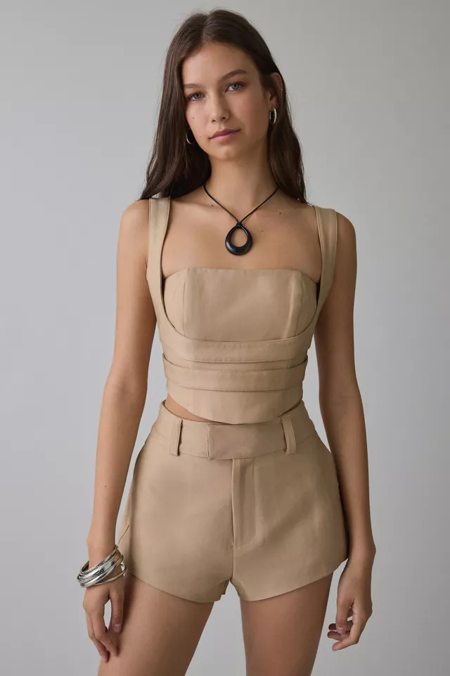 AFRM Kendra Khaki Cropped Corset Top | Urban Outfitters (US and RoW)
