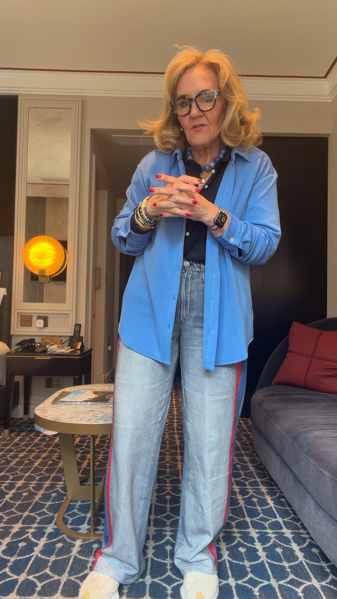 Sweatpants jeans! Size down to a small. Try code RB20 It might still work for 20% off 
Spanx air essentials button down size medium 
Quince navy peasant blouse size medium 
20% off my bracelets code NANETTE20

#LTKOver40 #LTKTravel #LTKootd