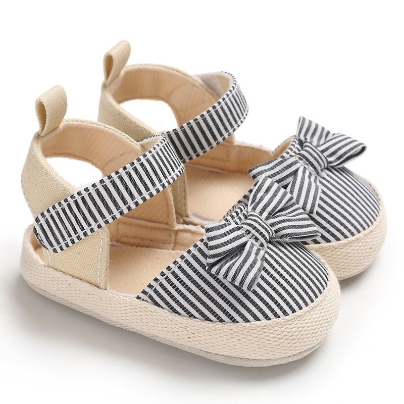Baby / Toddler Girl Bowknot Decor Striped Velcro Sandals | PatPat