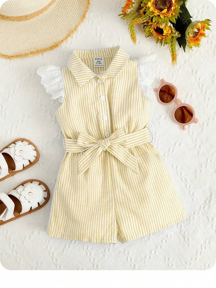 Cute & Elegant Babygirl Solid Color Casual Romper, Versatile For Summer | SHEIN