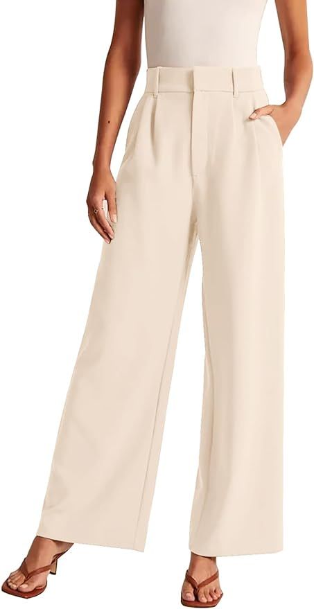 KUNMI Women's Wide Leg Pants Work Business Casual Loose High Waisted Dress Palazzo Flowy Trousers | Amazon (US)