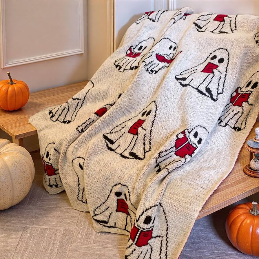 Ghost Reading Blanket, Cute Knitted Throw for Halloween, 50x60'' Cozy Ghost Reading a Book Blanke... | Amazon (US)