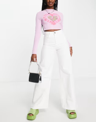 Reclaimed Vintage Inspired 88' wide leg jeans in white | ASOS (Global)