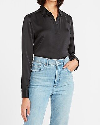 Textured Satin Long Sleeve Portofino Shirt | Express