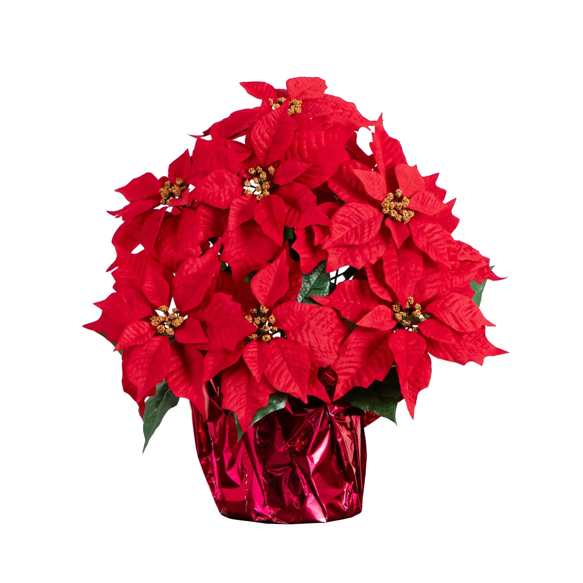19in. Artificial Lush Poinsettia Arrangement in Red Wrapped Planter | Wayfair North America