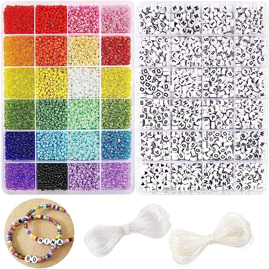 DICOBD Craft Beads Kit 10800pcs 3mm Glass Seed Beads and 1200pcs Letter Beads for Friendship Brac... | Amazon (US)