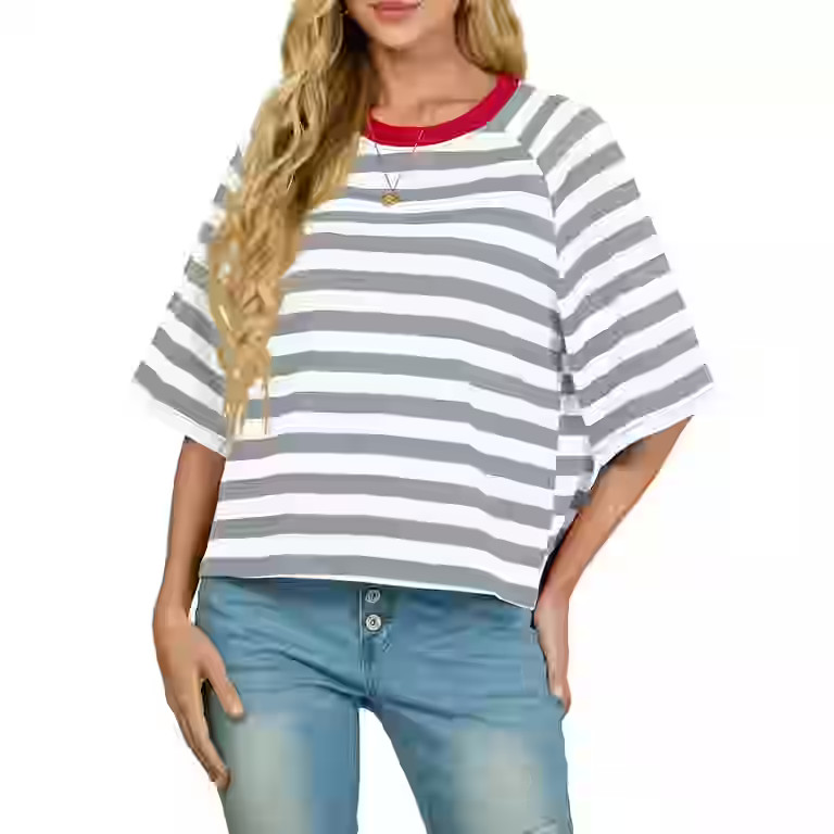 Cueply Tops for Women Summer Short Sleeve T Shirts Striped Design Fashion Crewneck Casual Loose B... | Walmart (US)