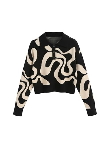 CIDER Women’s Color Block Cropped Collared Shirts Long Sleeve Sweater Pullover Tops | Amazon (US)