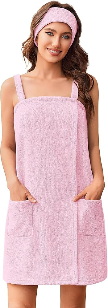 Ekouaer Towel Wrap for Women Spa Bath Robe Lightweight Terry Cloth Wrap Adjustable Shower Robe wi... | Amazon (US)