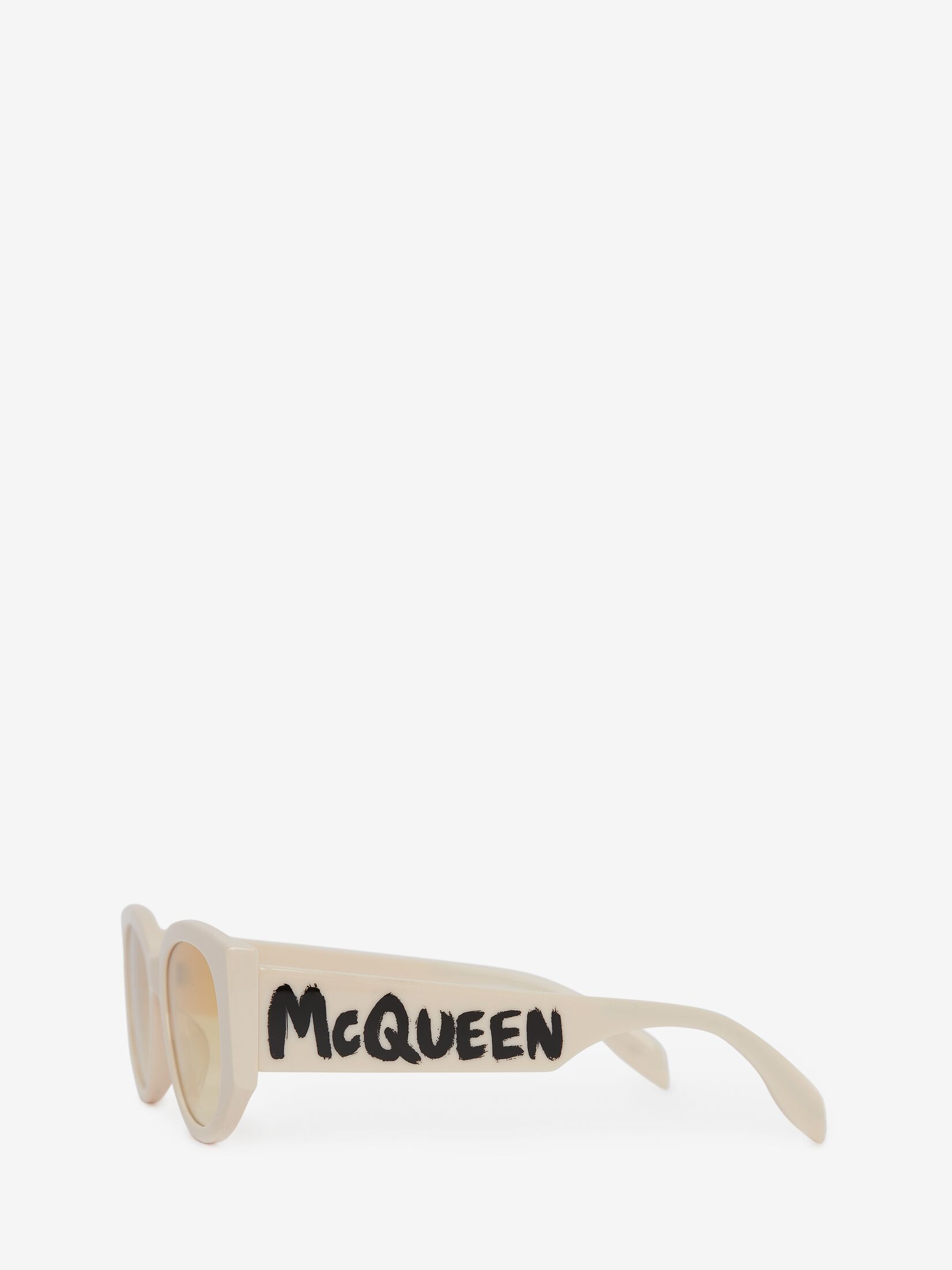 Women's McQueen Graffiti Oval Sunglasses in White/yellow | Alexander McQueen