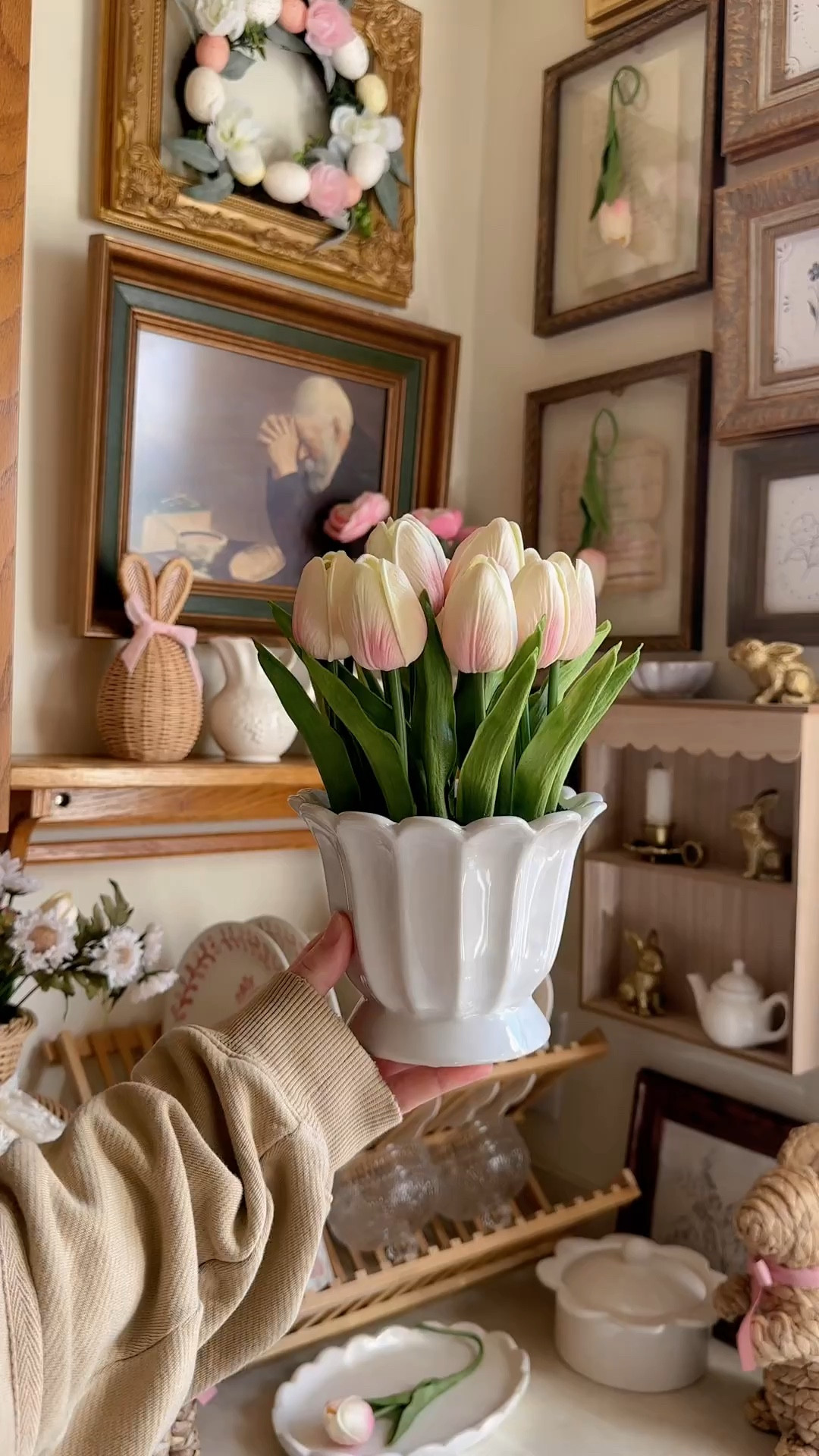Let’s take a closer look at my cozy little cottage Easter corner! I love to decorate this space for each season. 🌷🌸🐰🤍

#LTKSeasonal #LTKHome #LTKSpringSale