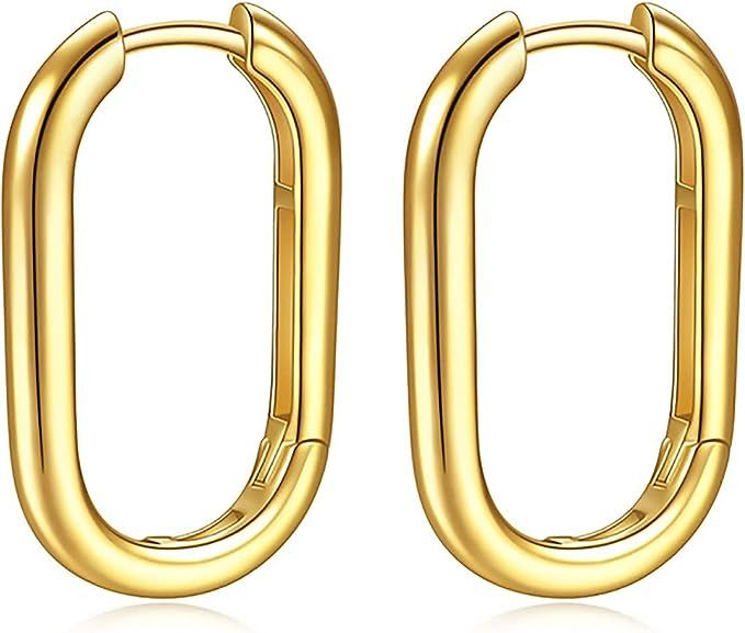 THOKUNA 925 Sterling Silver 18K Gold Plated Trendy Square Hoop Earrings for Women Jewelry Gift | Amazon (US)