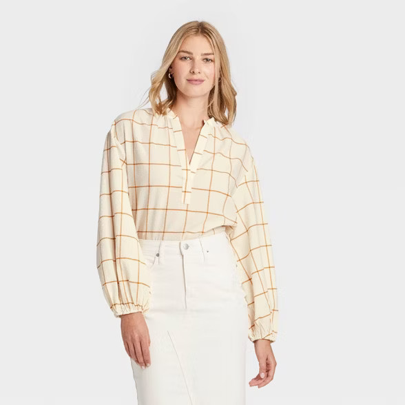Women's Balloon Long Sleeve Popover Blouse - A New Day™ | Target