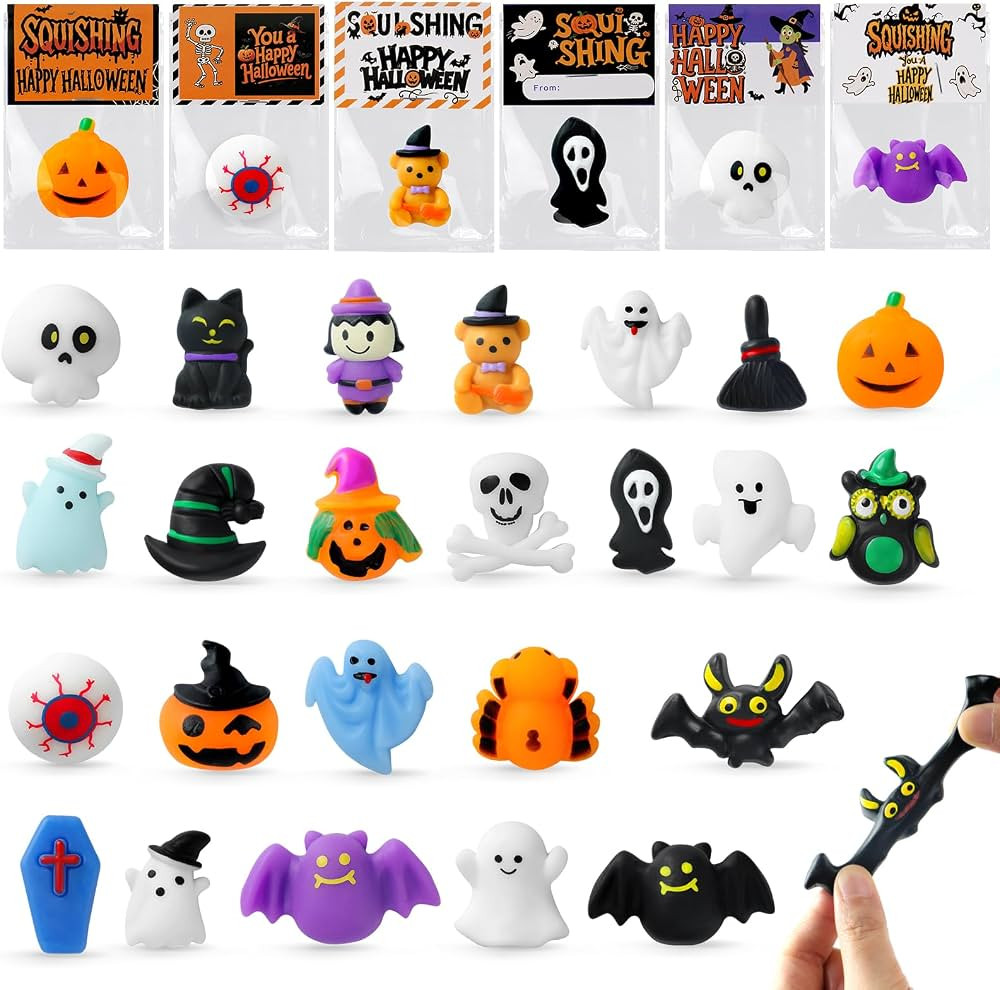 Halloween Mochi Squishy Toys 24 Pack with Gift Cards, Mini Squishy Toys, Halloween Toys Bulk Part... | Amazon (US)