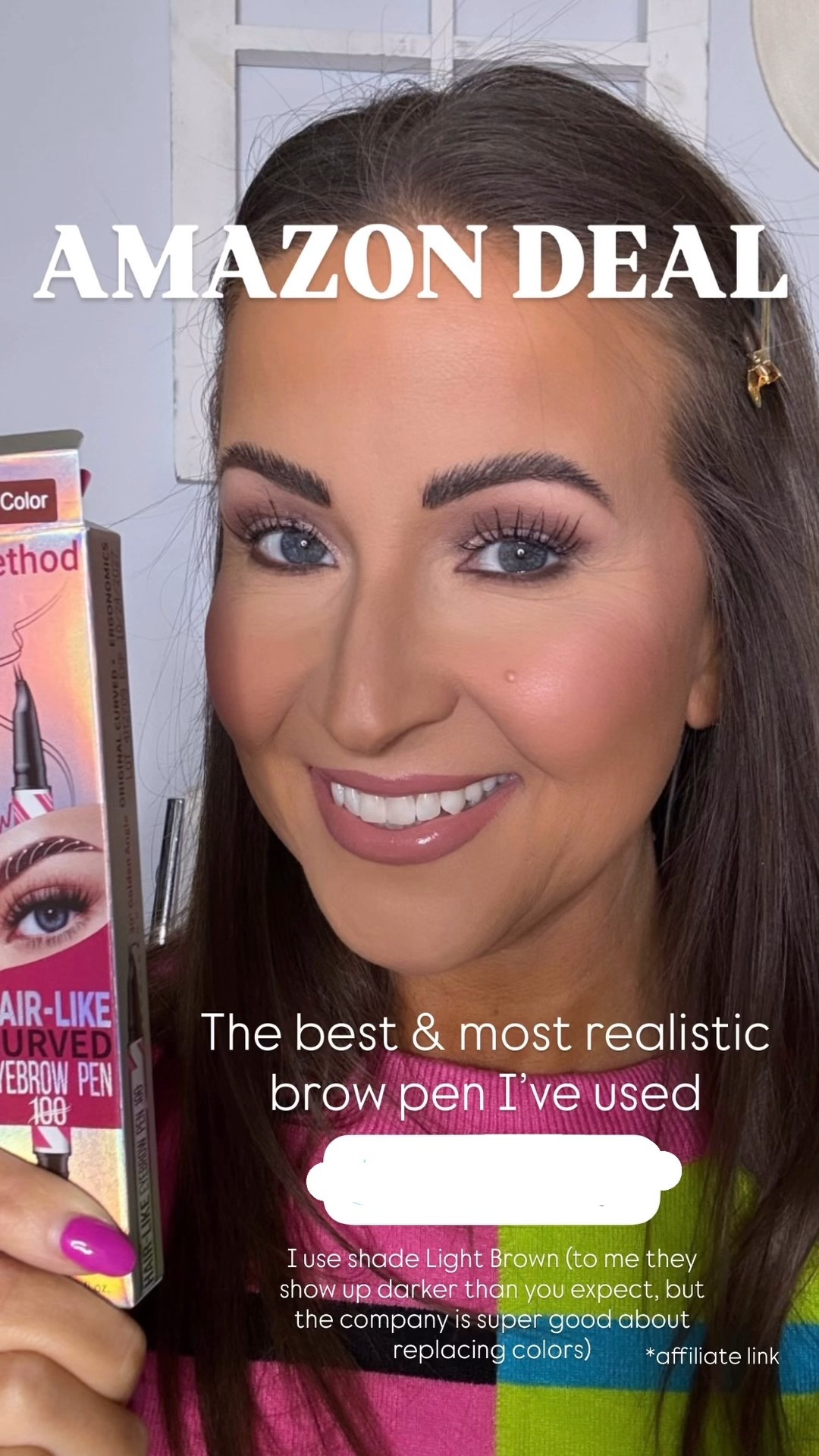 Amazon prime day deal… eyebrow pen. I use shade light brown. The colors come out darker than you expect, IMO. The company is very good about making replacements if you get the wrong color. 

Makeup, Amazon finds, Amazon beauty, eyebrows 

#LTKBeauty #LTKSaleAlert #LTKFindsUnder50