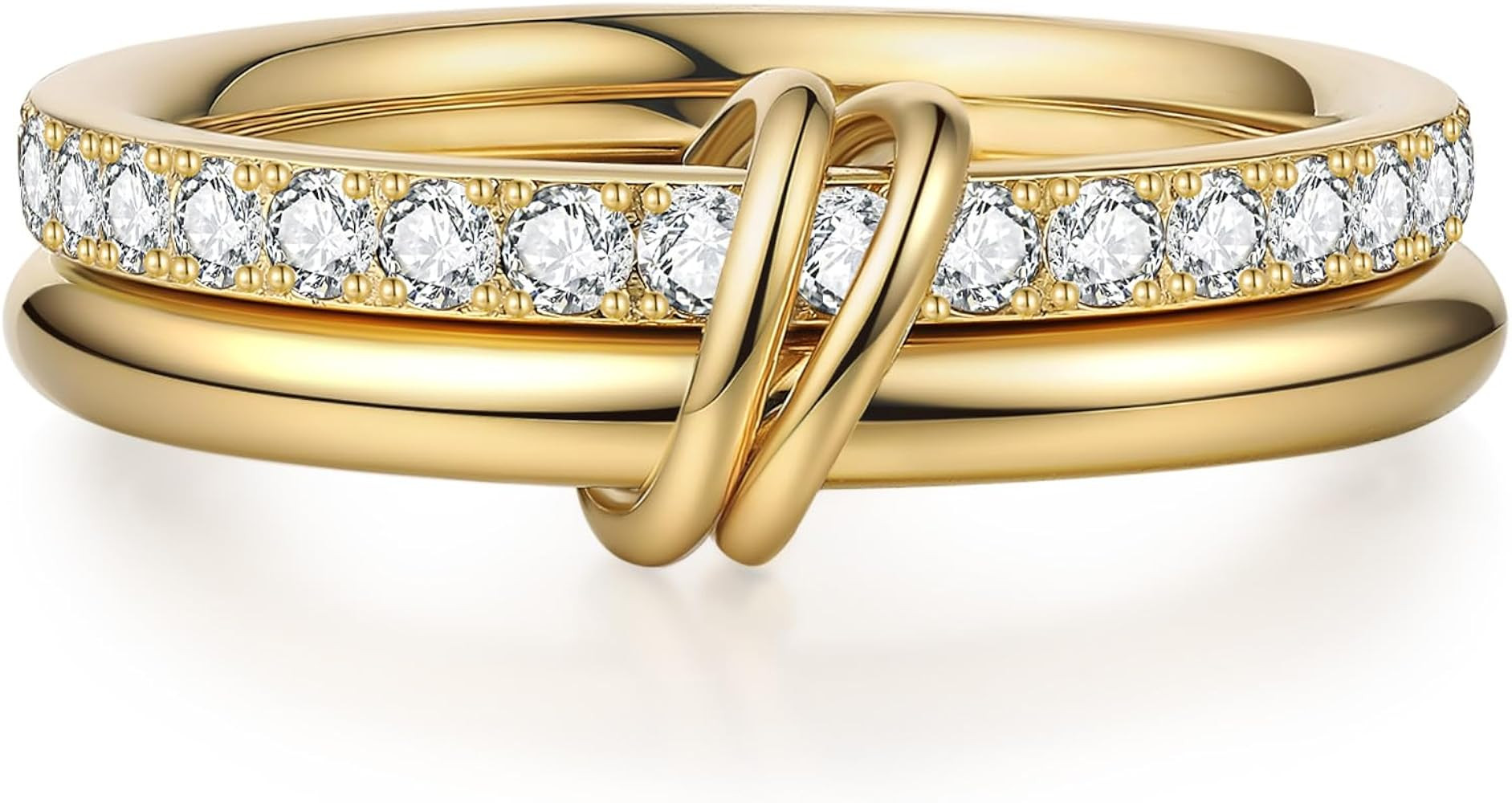 PDWZNBA 18K Gold-plated Stackable Rings for Women Interlocking Ring Gold-Silver Mixed Statement R... | Amazon (US)