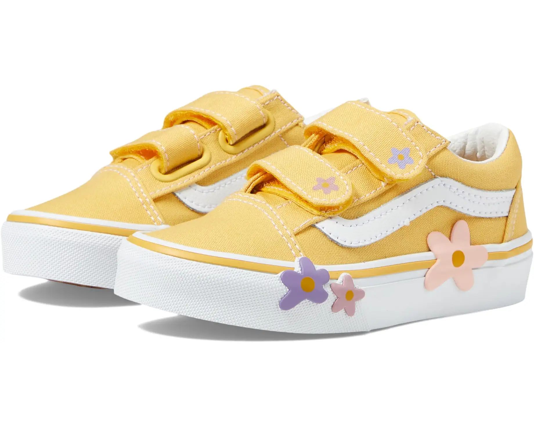 Vans Kids Vans Kids Old Skool V Hook & Loop Flower Sneaker (Little Kid) | Zappos