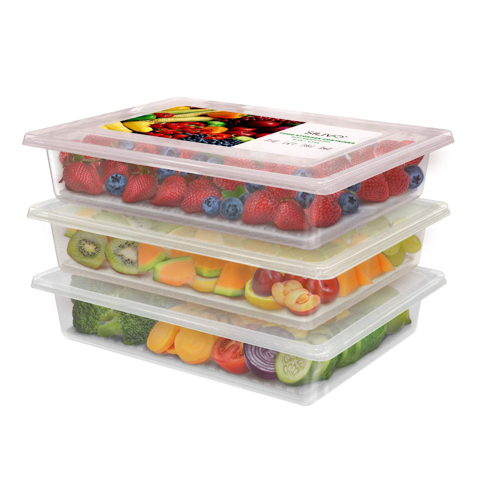 SILIVO Fridge Produce Saver Containers (3 Pack) - 2.5L Drain Tray Keeps Veggies, Fruits, Lettuce ... | Amazon (US)