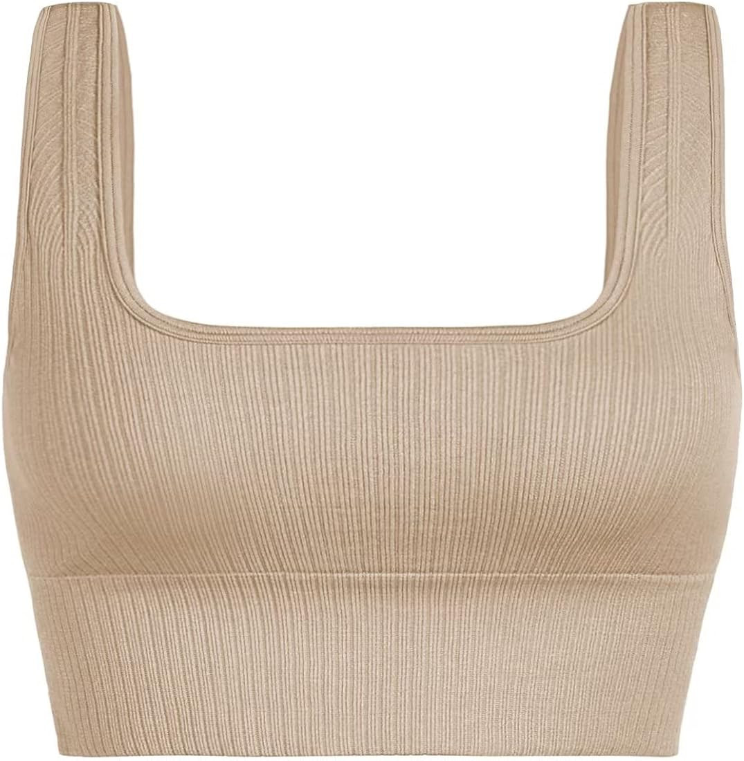INIBUD Women's Sports Bra Padded Workout Set Crop Tank Tops Bralette Ribbed Seamless Gym Longline | Amazon (US)