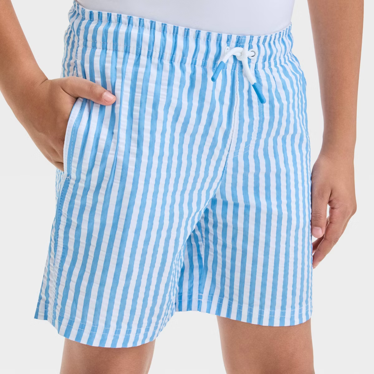 Boys' Striped Seersucker Swim Shorts - Cat & Jack™ Blue XL: Elastic Waist, Built-in Brief, Draw... | Target