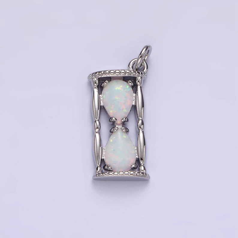 14K Gold Filled White, Blue Opal Hourglass Time Clock Charm in Silver & Gold AC814 AC816 - Etsy | Etsy (US)