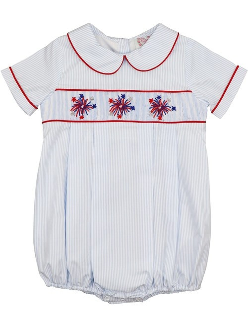 Blue Mini Stripe Smocked Fireworks Bubble - Shipping Mid-June | Cecil and Lou