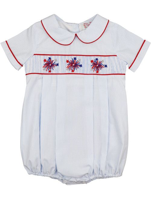 Blue Mini Stripe Smocked Fireworks Bubble - Shipping Mid-June | Cecil and Lou