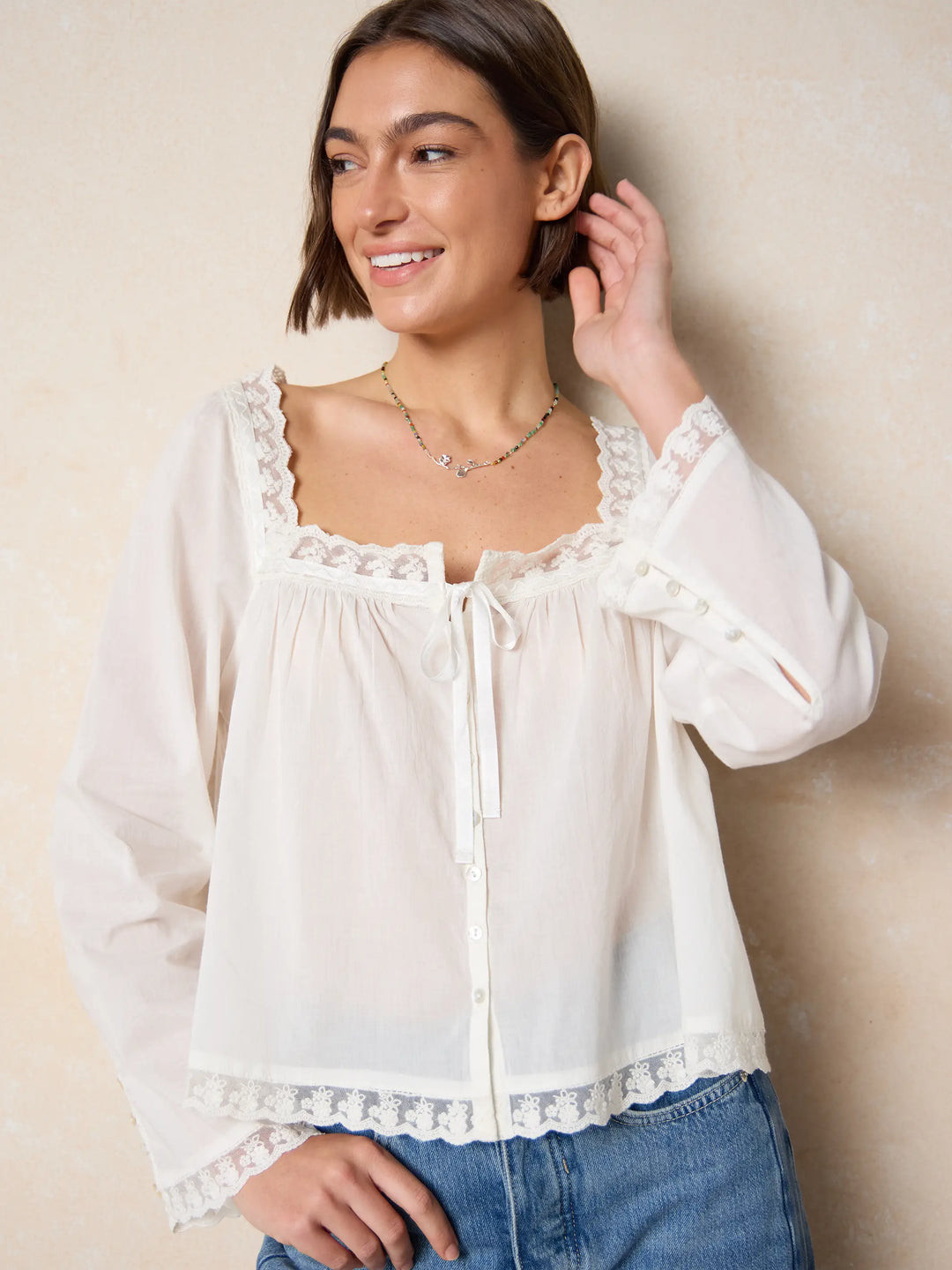 Prettiest Cotton Lace Long Sleeve Blouse | Natural Life