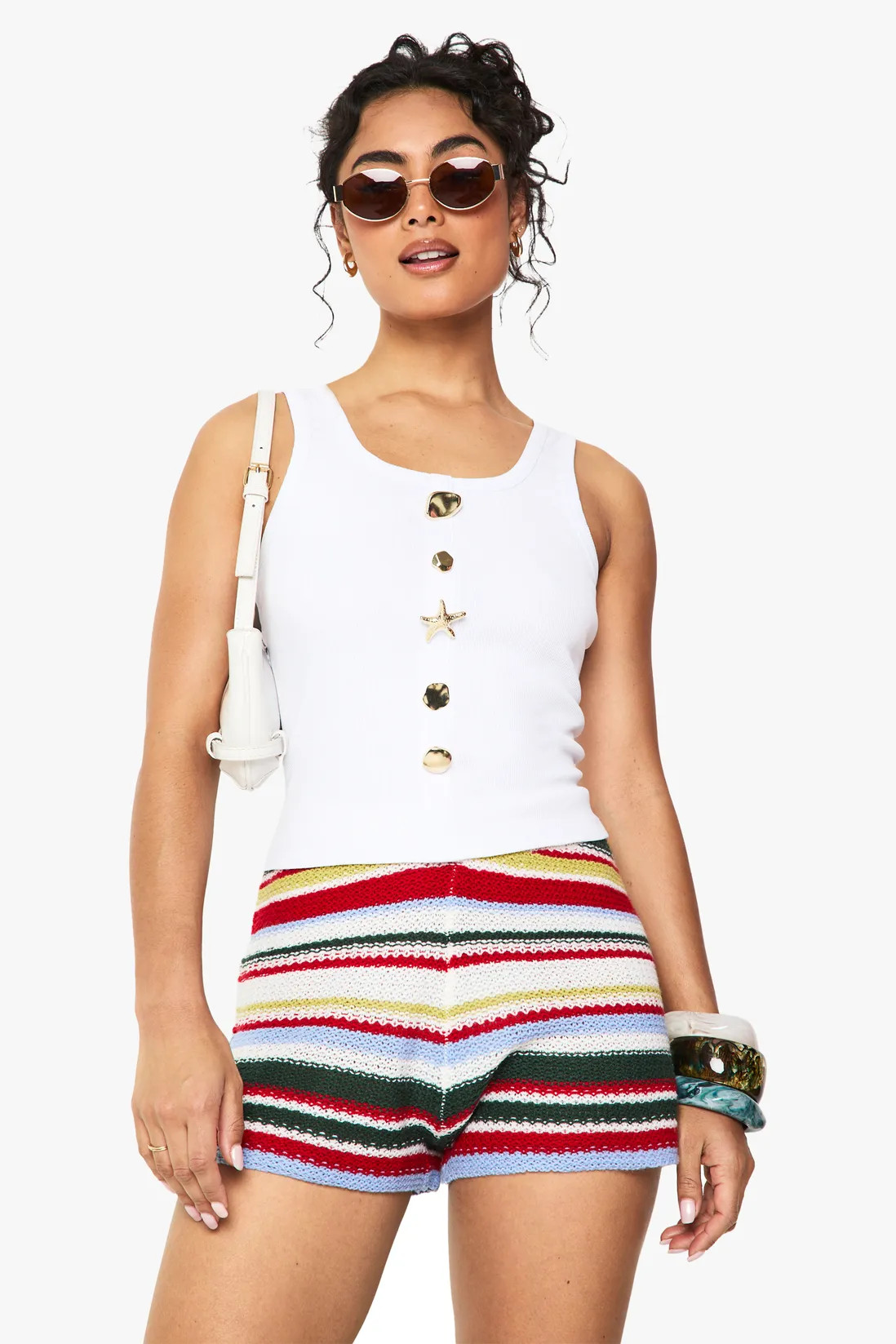 Tops | Rib Square Neck Gold Button Embelishment Vest Top | boohoo | Boohoo.com (UK & IE)