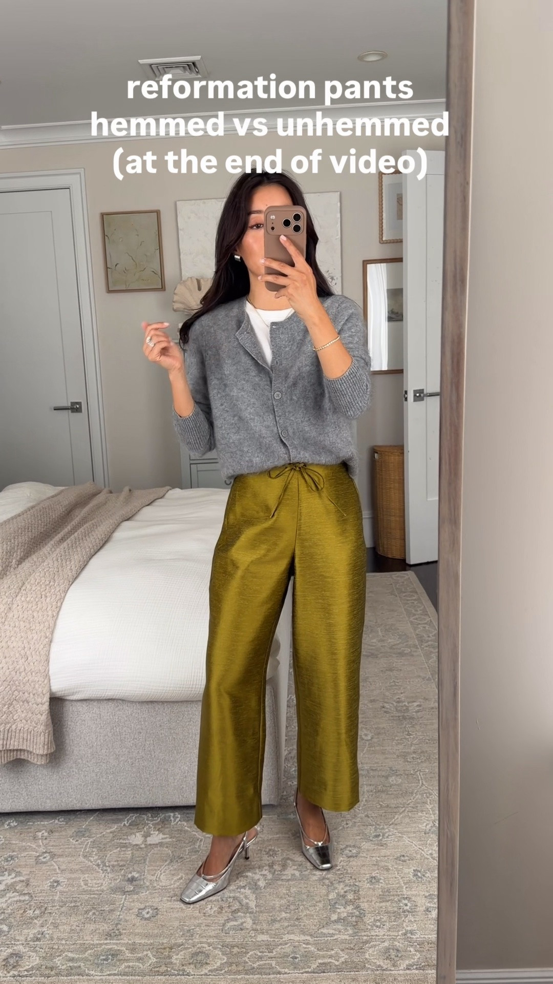Sizing info below:
• reformation olina pants XS originally came with a 25.5” inseam, which I hemmed 2” to be cropped. They’re going to be a perfect holiday to spring / summer pant as well. 
• Quince cashmere cardigan XS in brushed cashmere. This petite friendly cardigan also comes in regular cashmere, or brushed cashmere which feels a little more fun and special 
• Everlane box cut tee XS (sized up) 
• old Jcrew heels 

Easy petite fall workwear outfit, office style ideas, elevated closet pieces

#LTKPetite #LTKWorkwear #LTKSeasonal