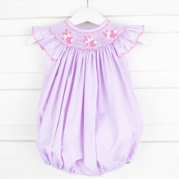 Pink Bunny Smocked Bubble Lavender Gingham | Classic Whimsy