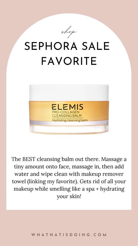 Sephora Sale Pick - Elemis Cleansing Balm. The BEST cleansing balm out there. Massage a tiny amount onto face, massage in, then add water and wipe clean with makeup remover towel (linking my favorite). Gets rid of all your makeup while smelling like a spa + hydrating your skin!

#LTKxSephora #LTKsalealert #LTKbeauty