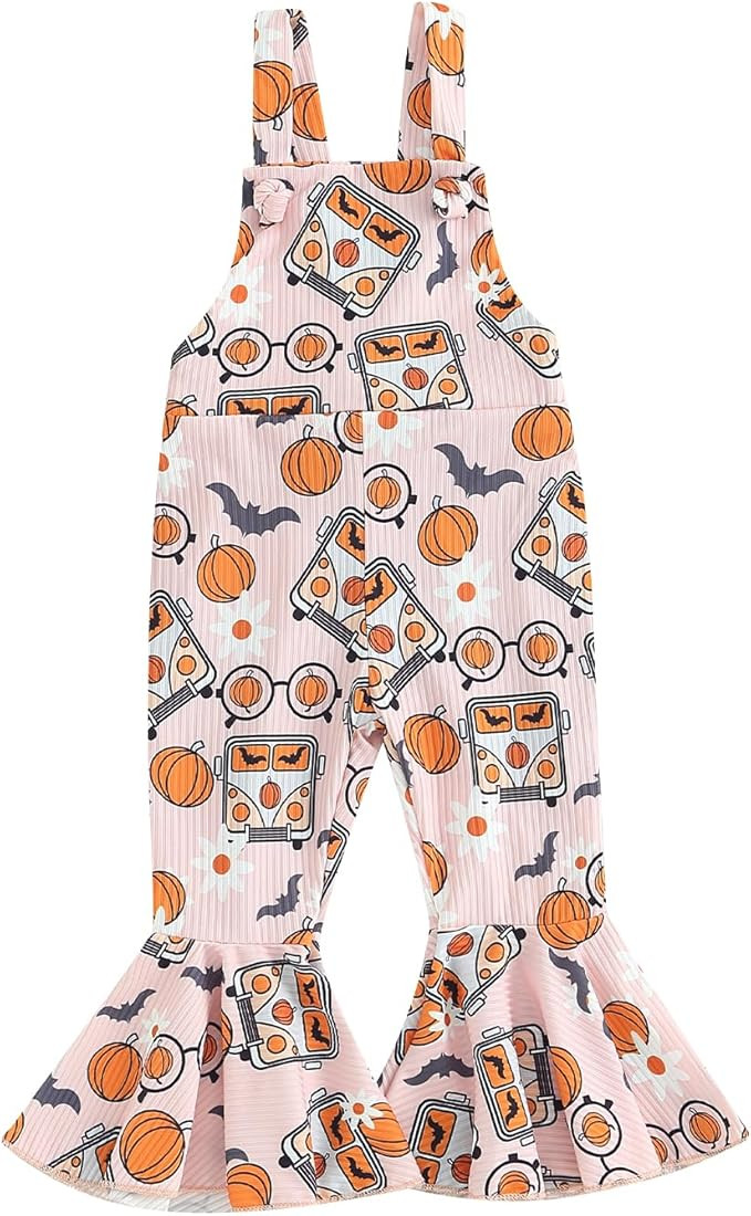 Toddler Baby Girl Halloween Outfit Pumpkin Ghost Suspender Romper Jumpsuit Overalls Bell Bottom P... | Amazon (US)