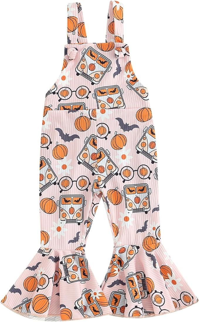 YOKJZJD Toddler Baby Girl Halloween Outfit Pumpkin Ghost Suspender Romper Jumpsuit Overalls Bell Bot | Amazon (US)