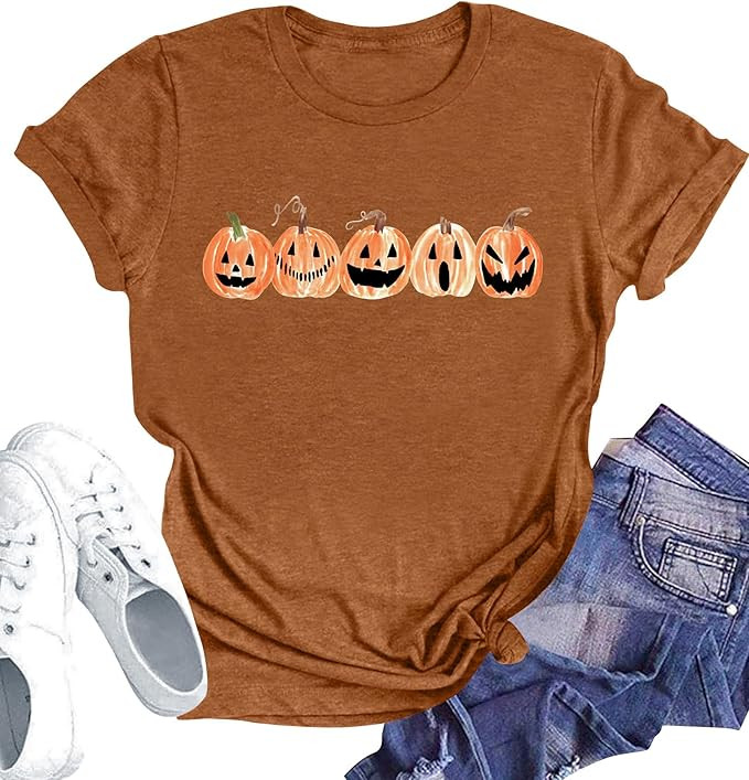PECHAR Pumpkin Halloween Shirt for Women Pumpkin Graphic Tee Shirt Fall Short Sleeve T-Shirts Tha... | Amazon (US)