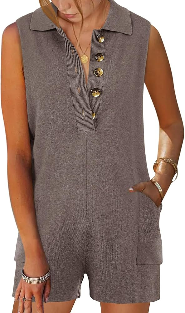 Tymidy Women's Short Jumpsuit Long Sleeve Knit Sweater Rompers Sexy Deep V Neck Button Down Onesi... | Amazon (US)