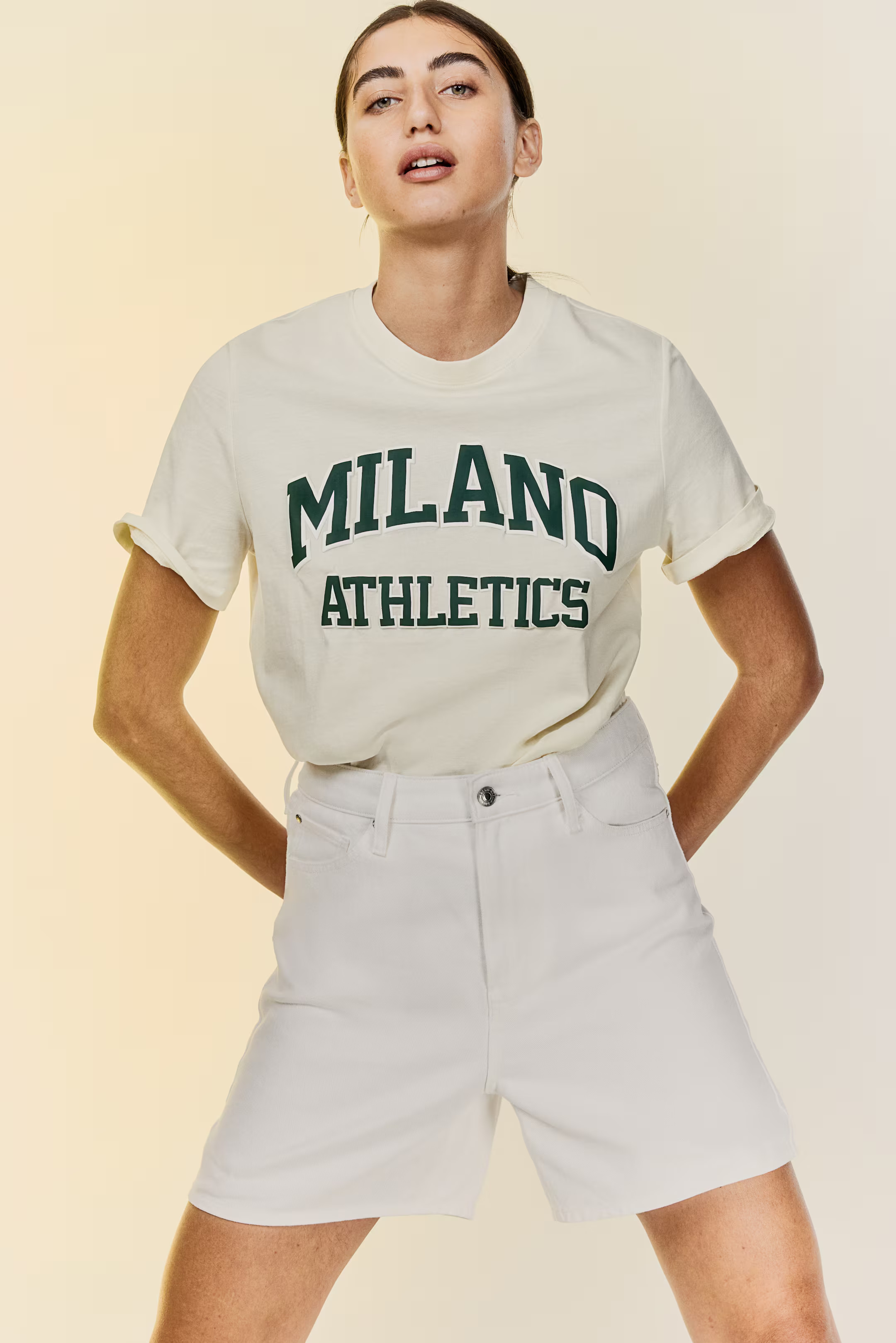 T-Shirt - Pale yellow/Milano Athletics - Ladies | H&M CA | H&M (US + CA)