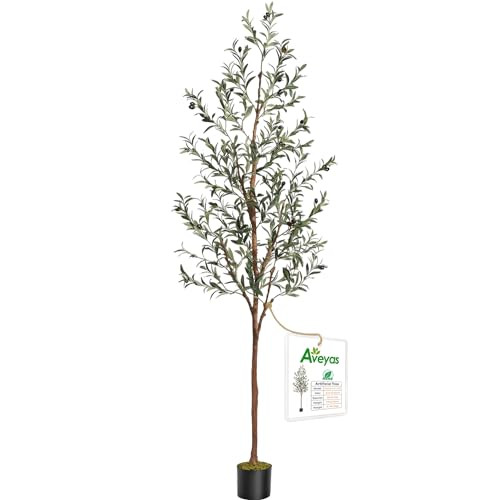 Aveyas 7ft Artificial Olive Tree for Home Decor, 7 Feet Large Faux Plant Fake Skinny Silk Trees with Black Olivo for Indoor Outdoor House Living Room Office (7 ft Tall) | Amazon (US)