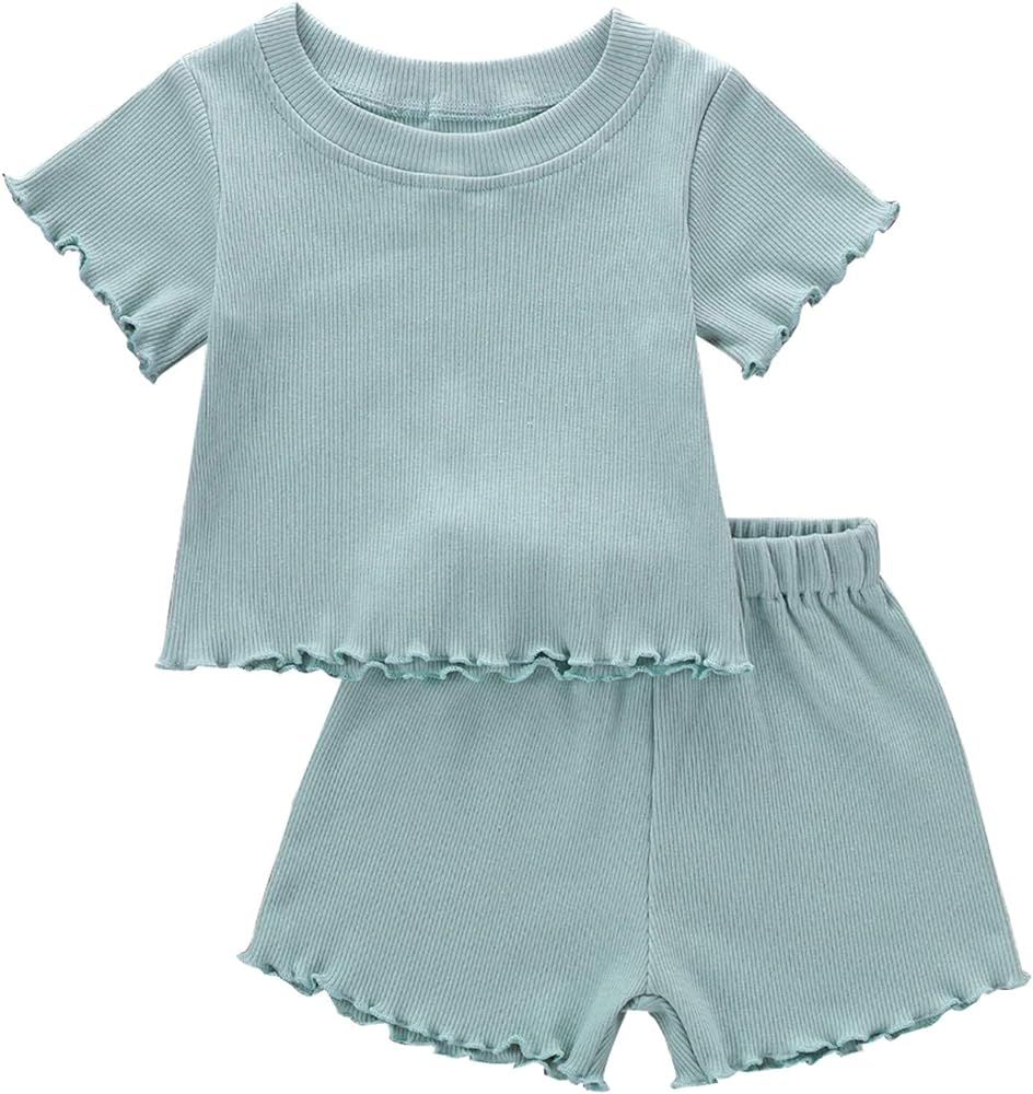 Toddler Baby Girl Summer Clothes Knit Cotton Outfits Infant Short Set | Amazon (US)
