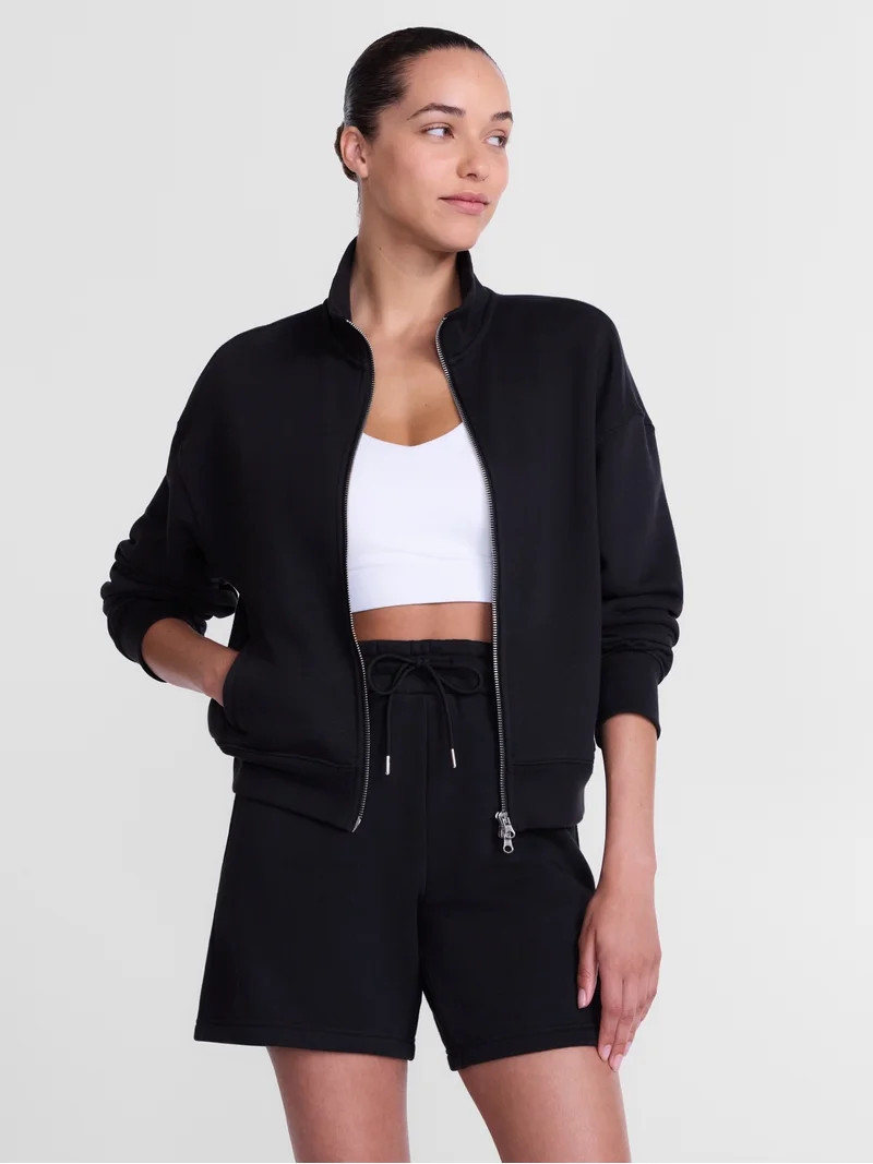 Athletic Works Women's Cropped Fleece Bomber Jacket with Long Sleeves, Sizes XS-XXL | Walmart (US)