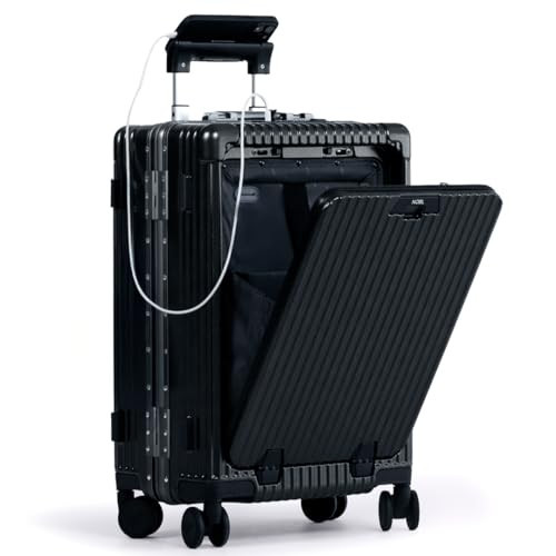 Nobl Travel Carry On Luggage, Noble Zipperless Aluminum Frame, 22.5x15x9.5, 360 Degree Spinner Wheels, TSA Locks, USB Charging Port, Cup & Phone Holder - Jet Black | Amazon (US)