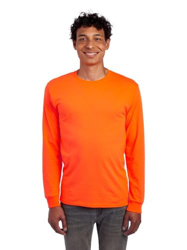 Jerzees Men's Dri-Power Cotton Blend Long Sleeve Tees, Moisture Wicking, Odor Protection, UPF 30+, Sizes S-3X, Safety Orange, XX-Large | Amazon (US)
