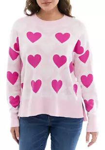 Women's Long Sleeve Allover Heart Sweater | Belk