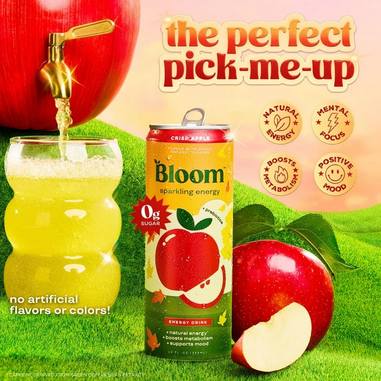 Bloom Nutrition Sparkling Energy Drink, Crisp Apple, 12 fl oz Single Can | Walmart (US)